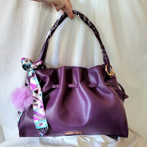 Badgley Mischka Purple Slouchy Women’s Crossbody Handbag w/ Bow~Non-Smkng ~ NWT - Picture 1 of 10